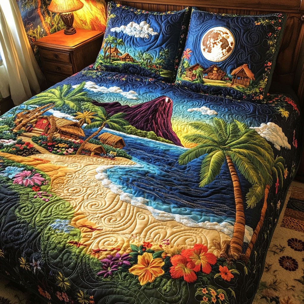 Palm Paradise Quilted Bedding Set Cute Sheet Sets Beach Gifts For Her