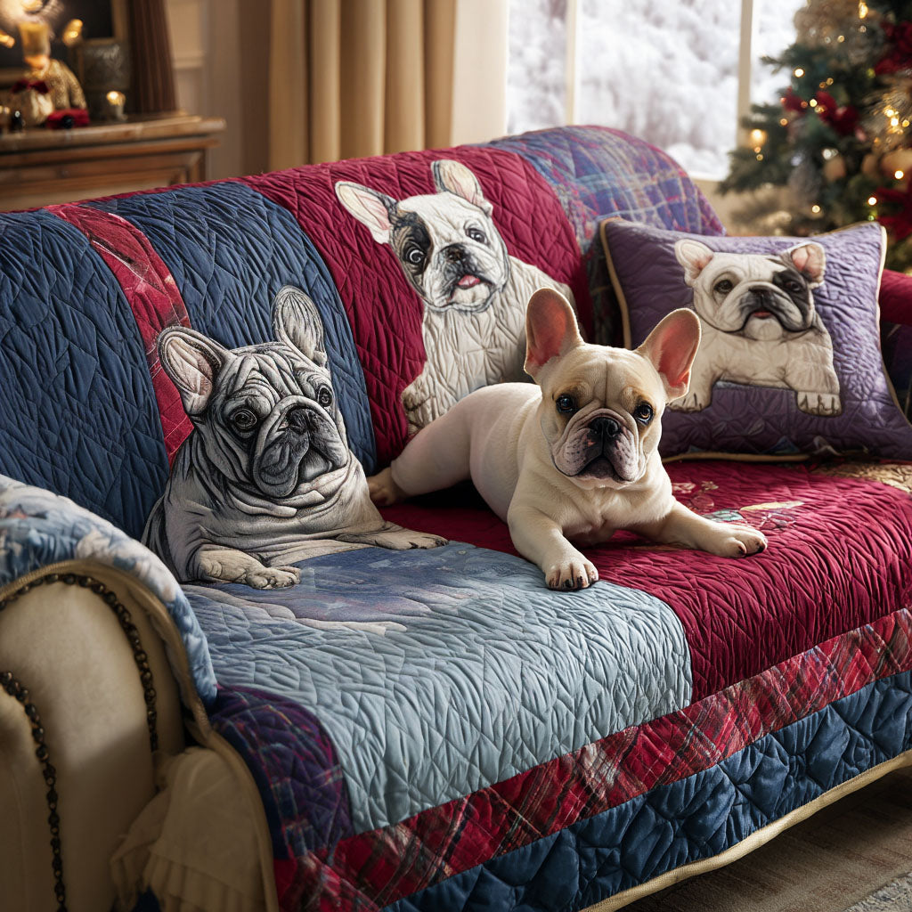 Pardon My Paws Quilted Sofa Cover Sofa Protector French Bulldog Christmas Gifts