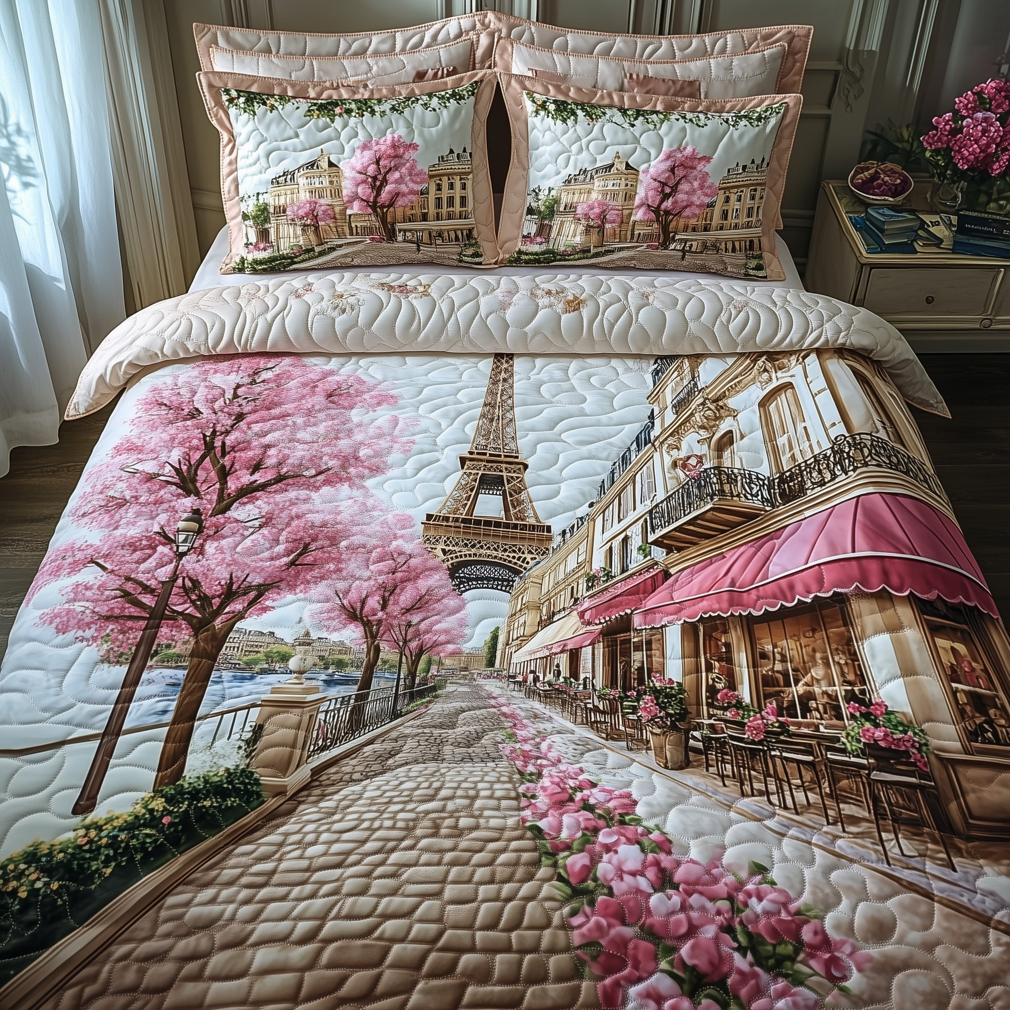 Paris in Bloom Quilted Bedding Set Best King Sheet Set Meaningful Mother's Day Gifts