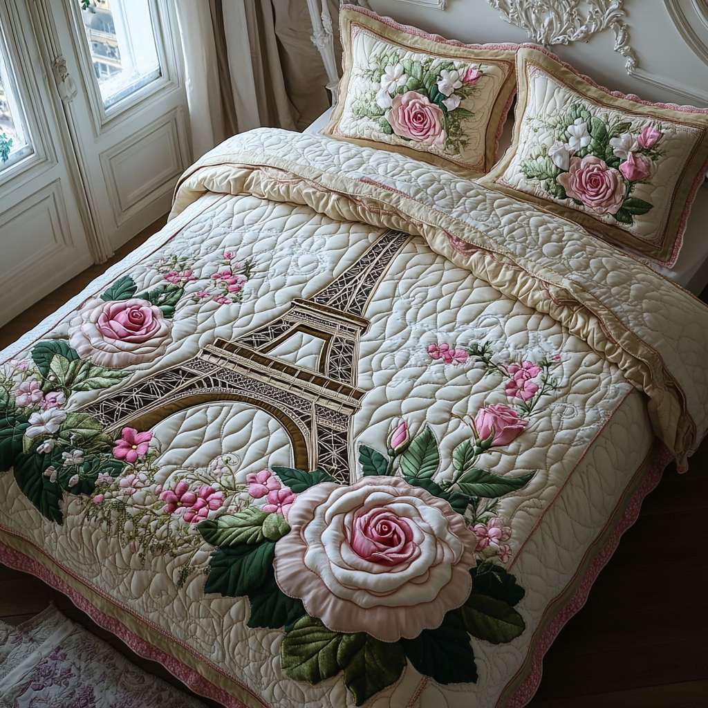 Paris Skyline Quilted Bedding Set Bed Decor Mothers Day Gift For My Daughter