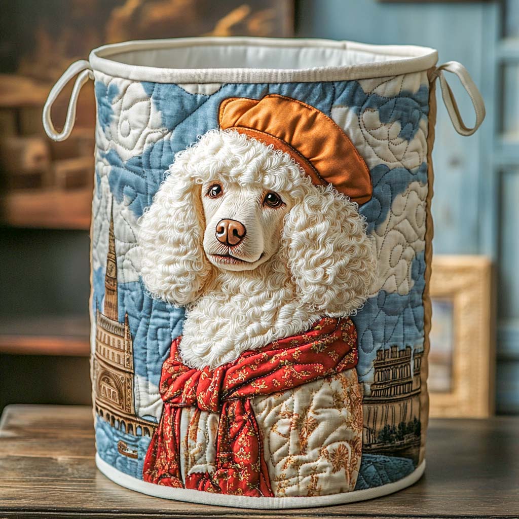 Parisian Pup Quilted Laundry Basket Unique Clothes Hamper Poodle Gifts For Ladies