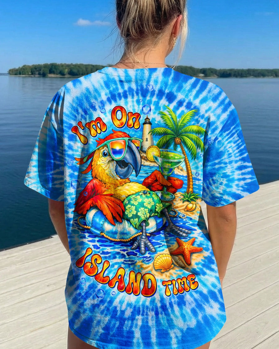 Parrot I'm On Island Time Tie Dye T-Shirt Tropical Coastal Shirt Summer Vacation Outfits - Image 2