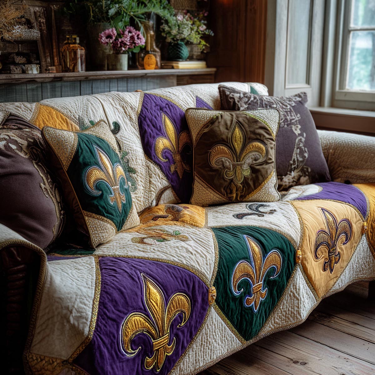 Party Vibes Quilted Sofa Cover Best Sofa Slipcovers Mardi Gras King And Queen Gifts