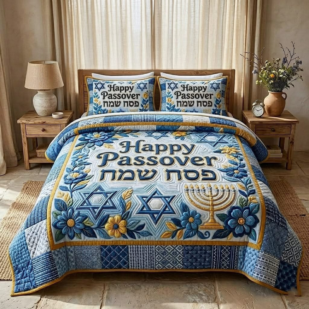 Passover Heritage Quilted Bedding Set Happy Passover Bedspread Set Jewish Holiday Gifts