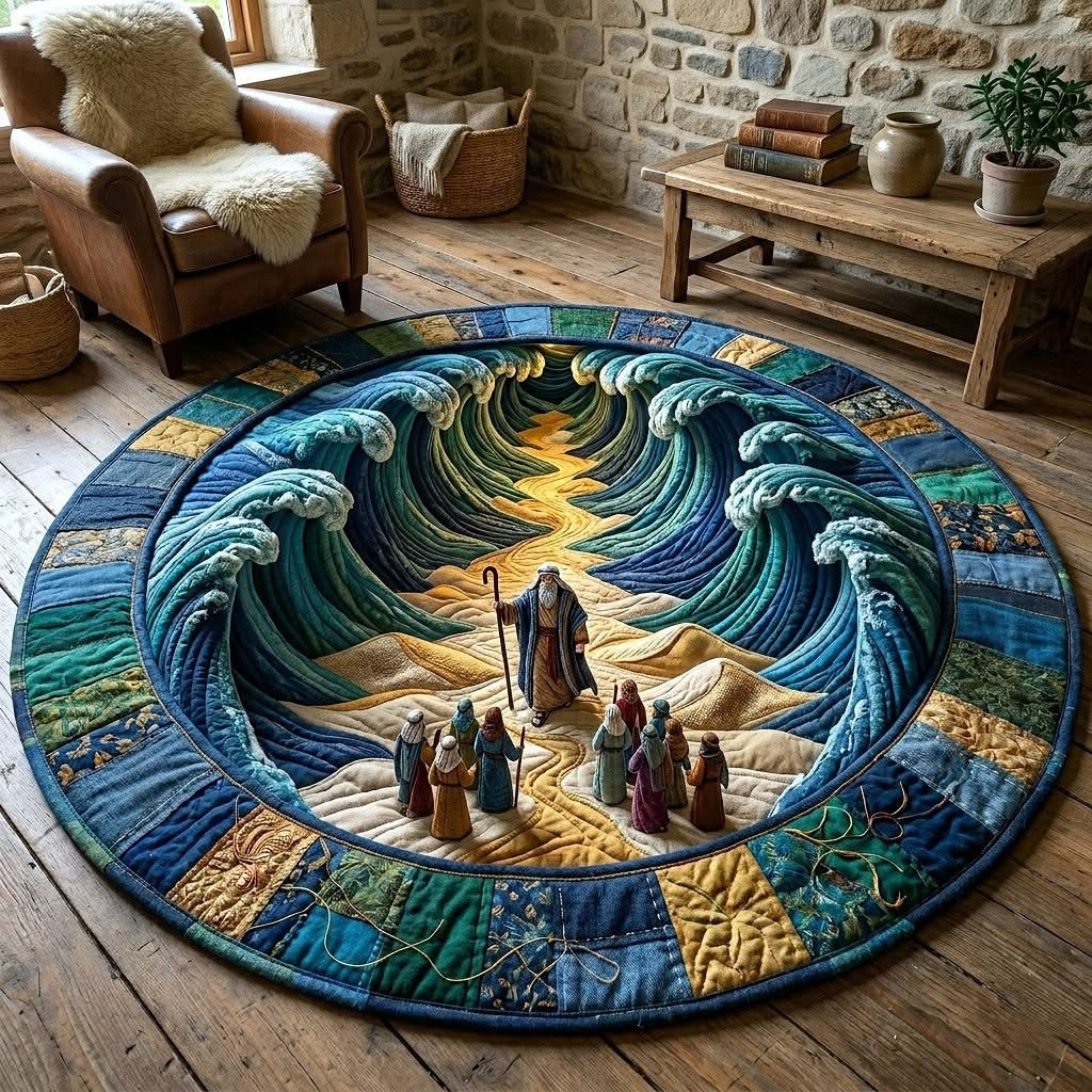 Passover Heritage Quilted Round Mat Moses Biblical Story Circle Rugs Religious Gift Ideas