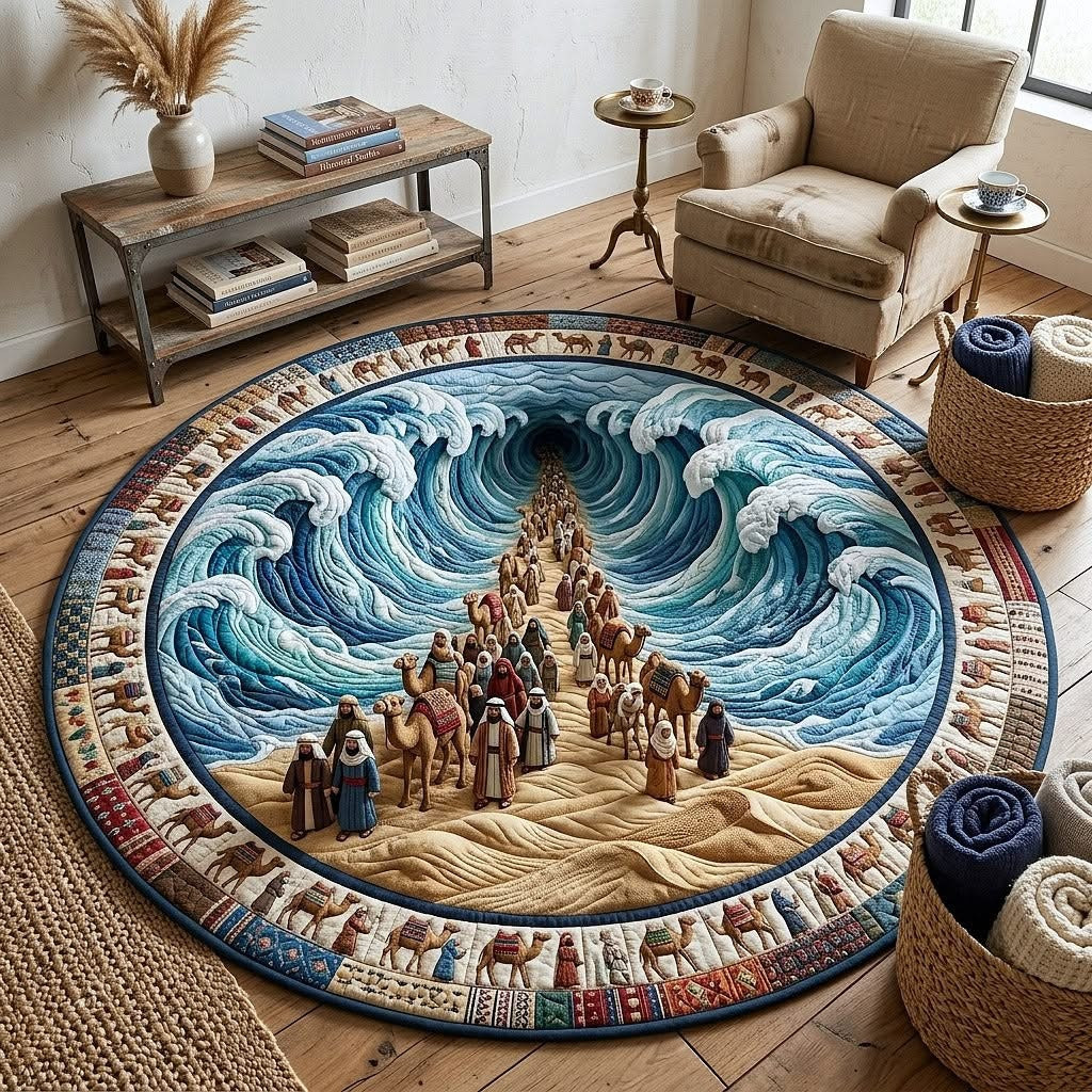 Passover Heritage Quilted Round Mat Red Sea Crossing Circle Rugs Best Jewish Holiday Gifts