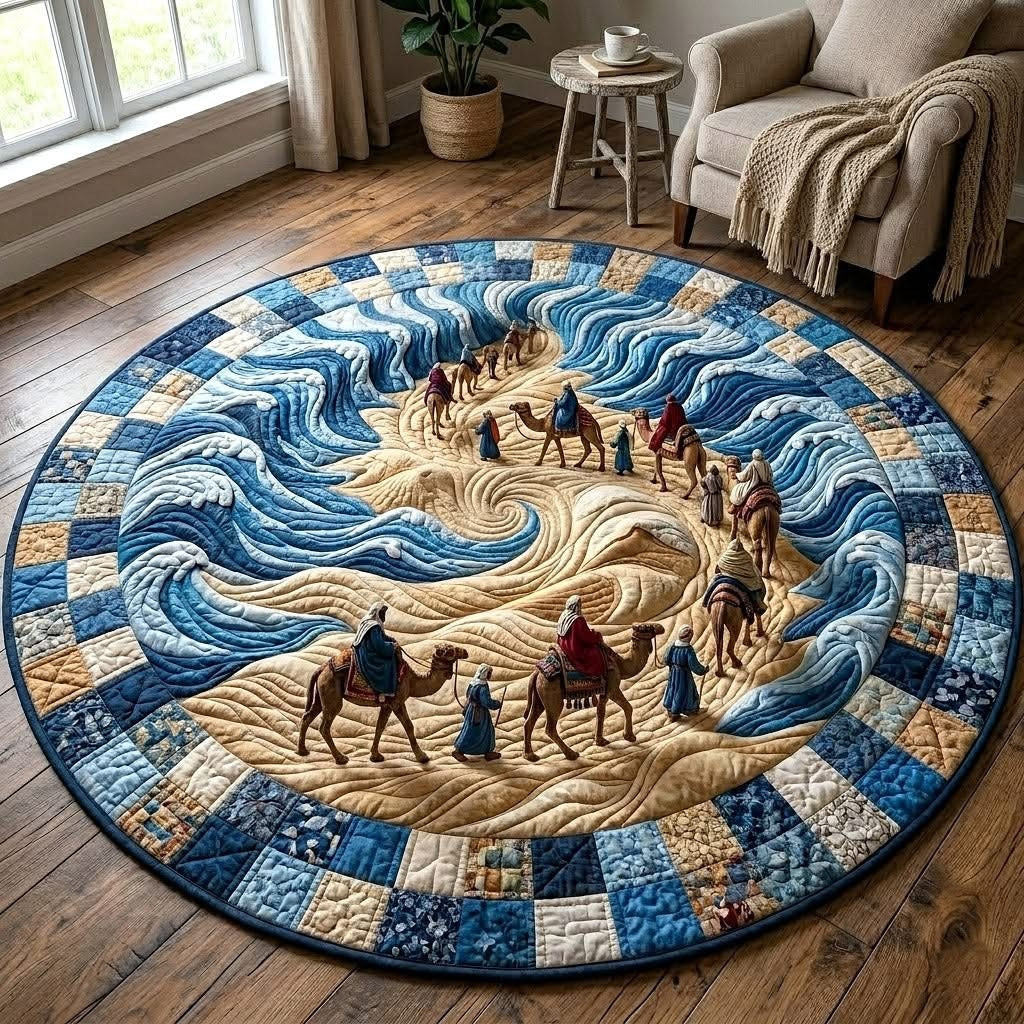 Passover Heritage Quilted Round Mat Red Sea Crossing Circle Rugs Passover Gift Ideas