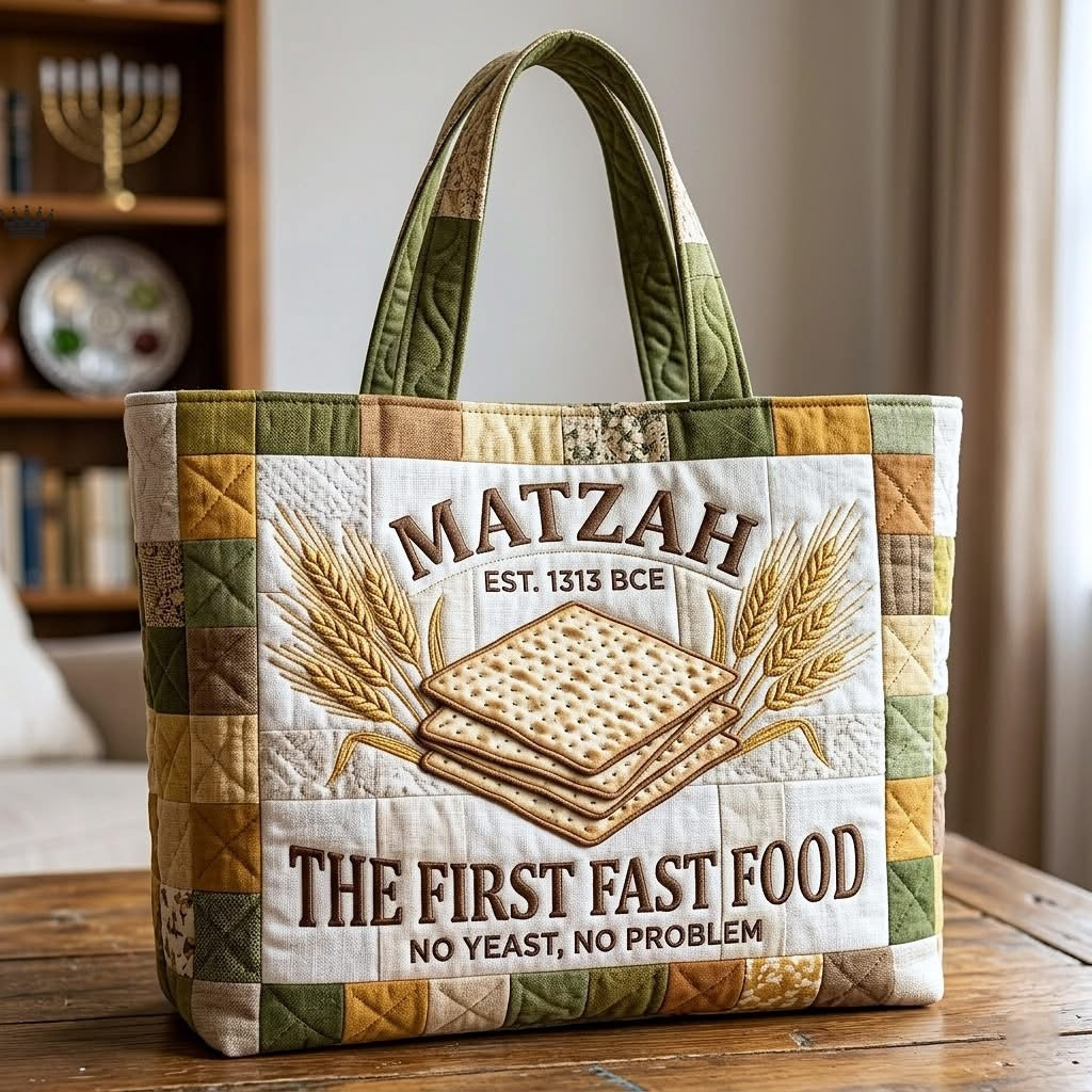 Passover Heritage Quilted Tote Bag Matzah The First Fast Food Handbags Funny Gifts For Jewish
