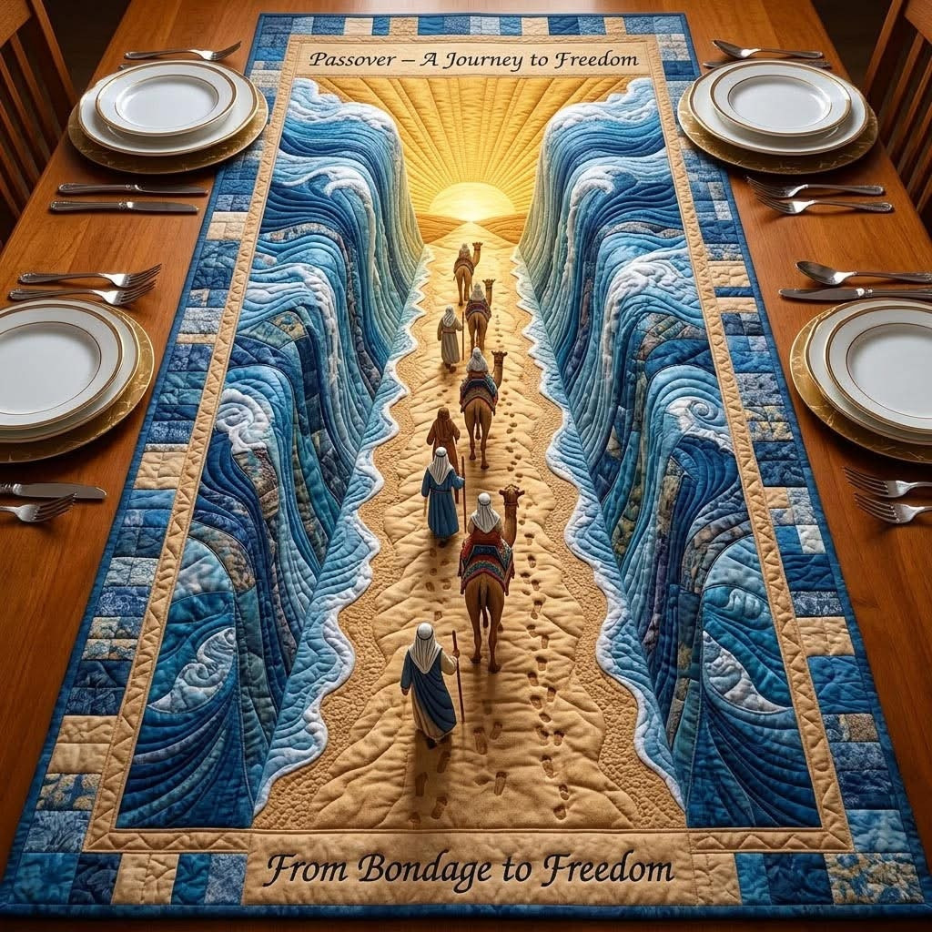Passover Light Quilted Table Runner A Journey To Freedom Table Runner Holiday Jewish Home Decor