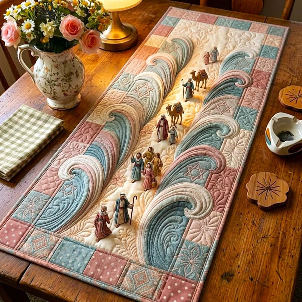 Passover Patchwork Quilted Table Runner Pastel Passover Seder Table Runner Holiday Decor