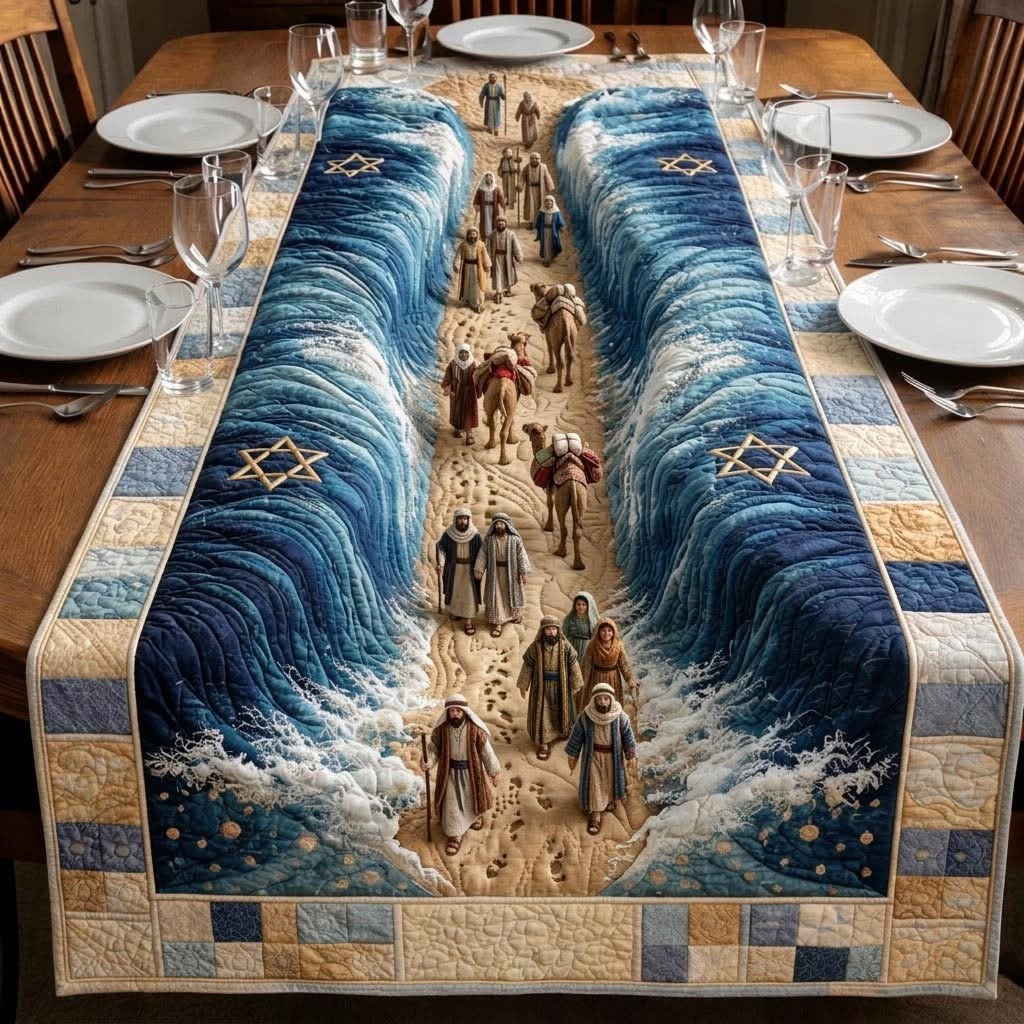 Passover Quilted Table Runner Red Sea Crossing Seder Holiday Decor Gifts Ideas For Jewish