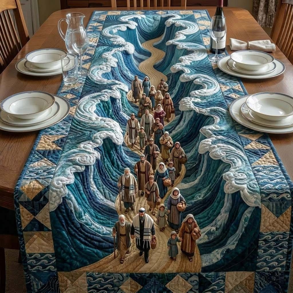 Passover Seder Quilted Table Runner Red Sea Crossing Holiday Table Decor Gifts For Jewish