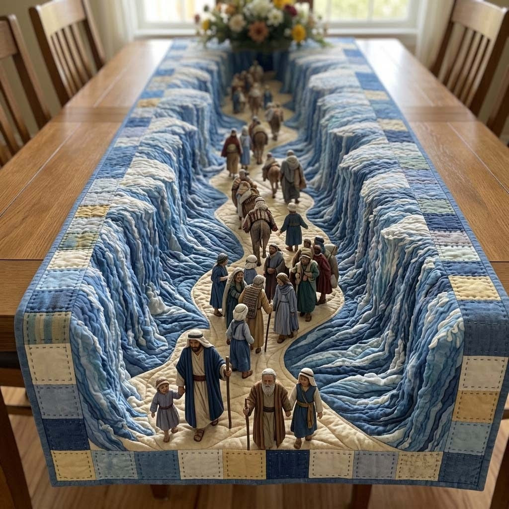 Passover Seder Quilted Table Runner Red Sea Crossing Holiday Table Decor Jewish Passover Gifts