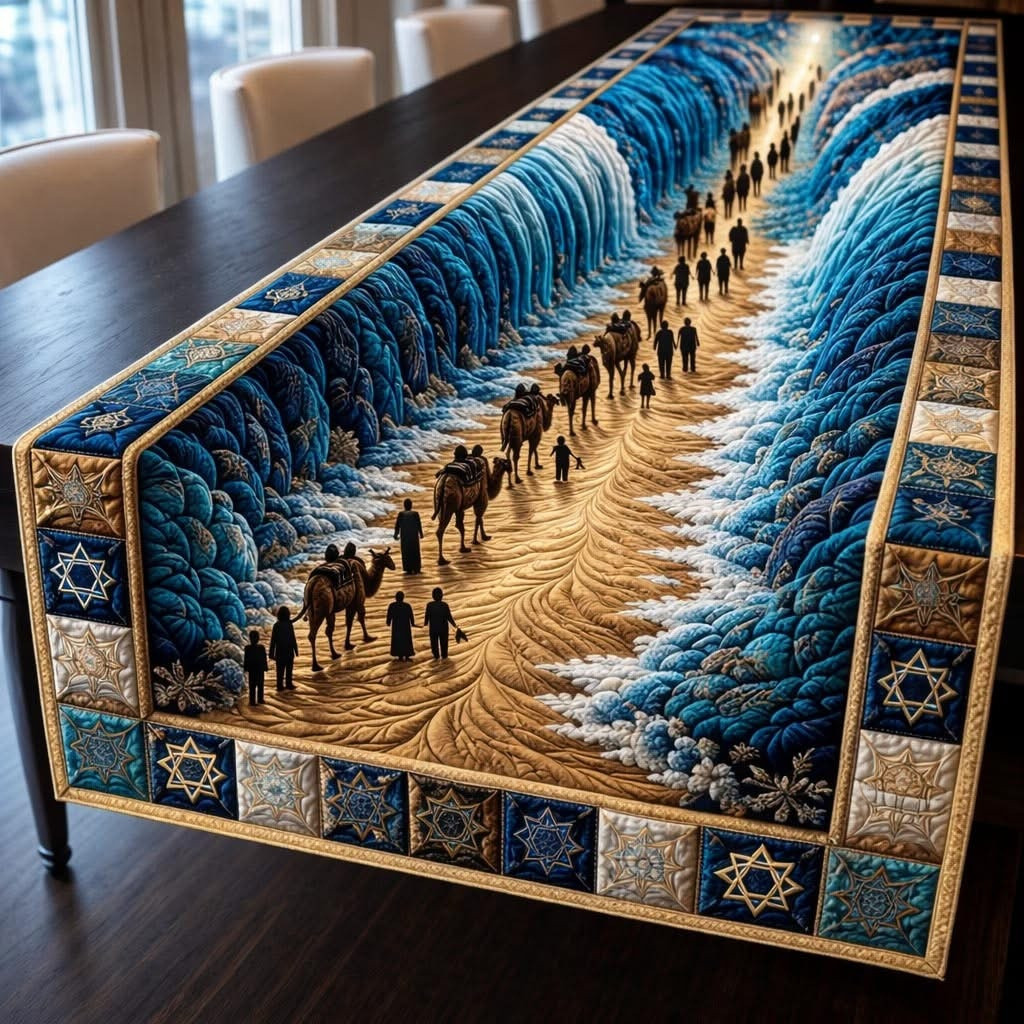 Passover Seder Quilted Table Runner Red Sea Crossing Table Runner Holiday Home Decor