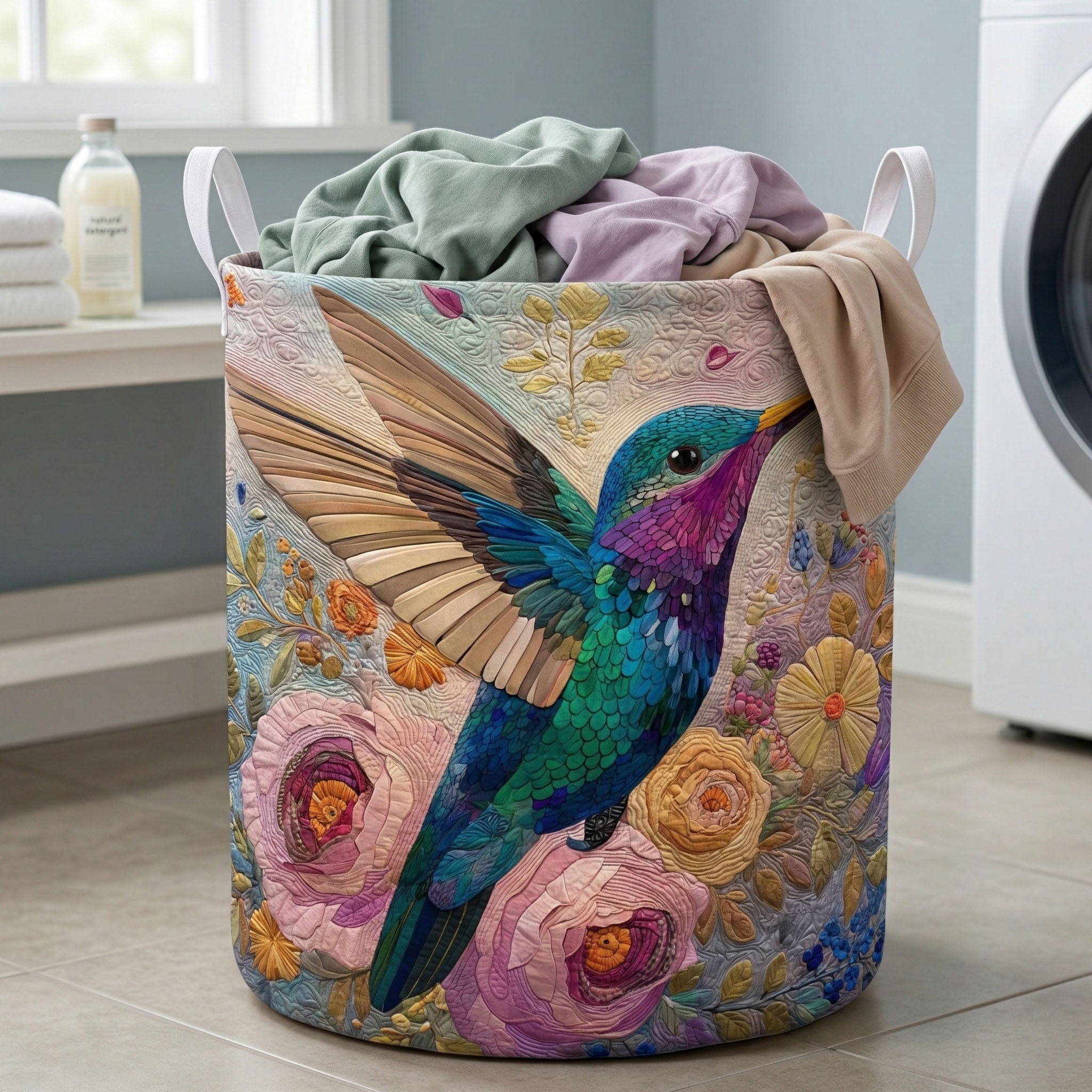 Pastel Blossom Quilted Laundry Basket Foldable Storage Bin Things For Cat Lovers