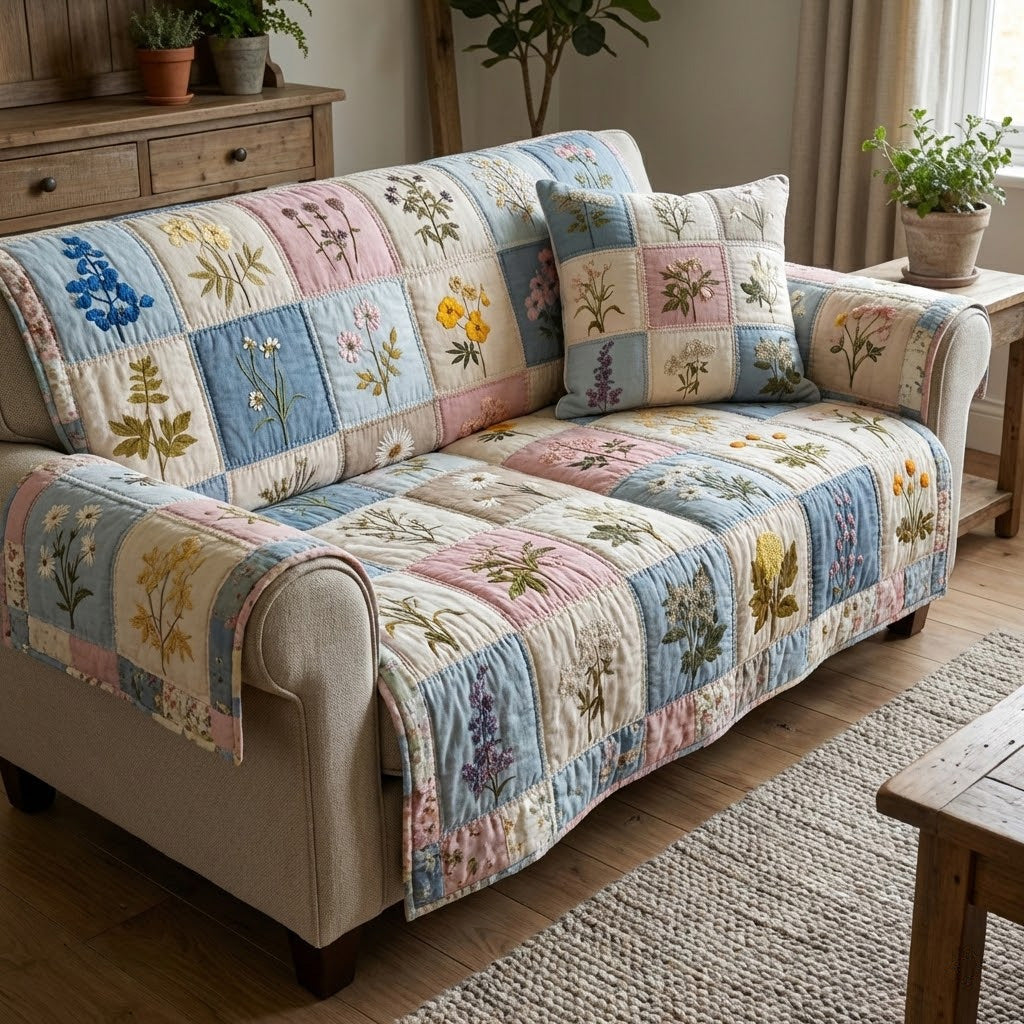Pastel Botanica Quilted Sofa Cover Couch Covers Sofa Cover Sunflower Gifts For Mom