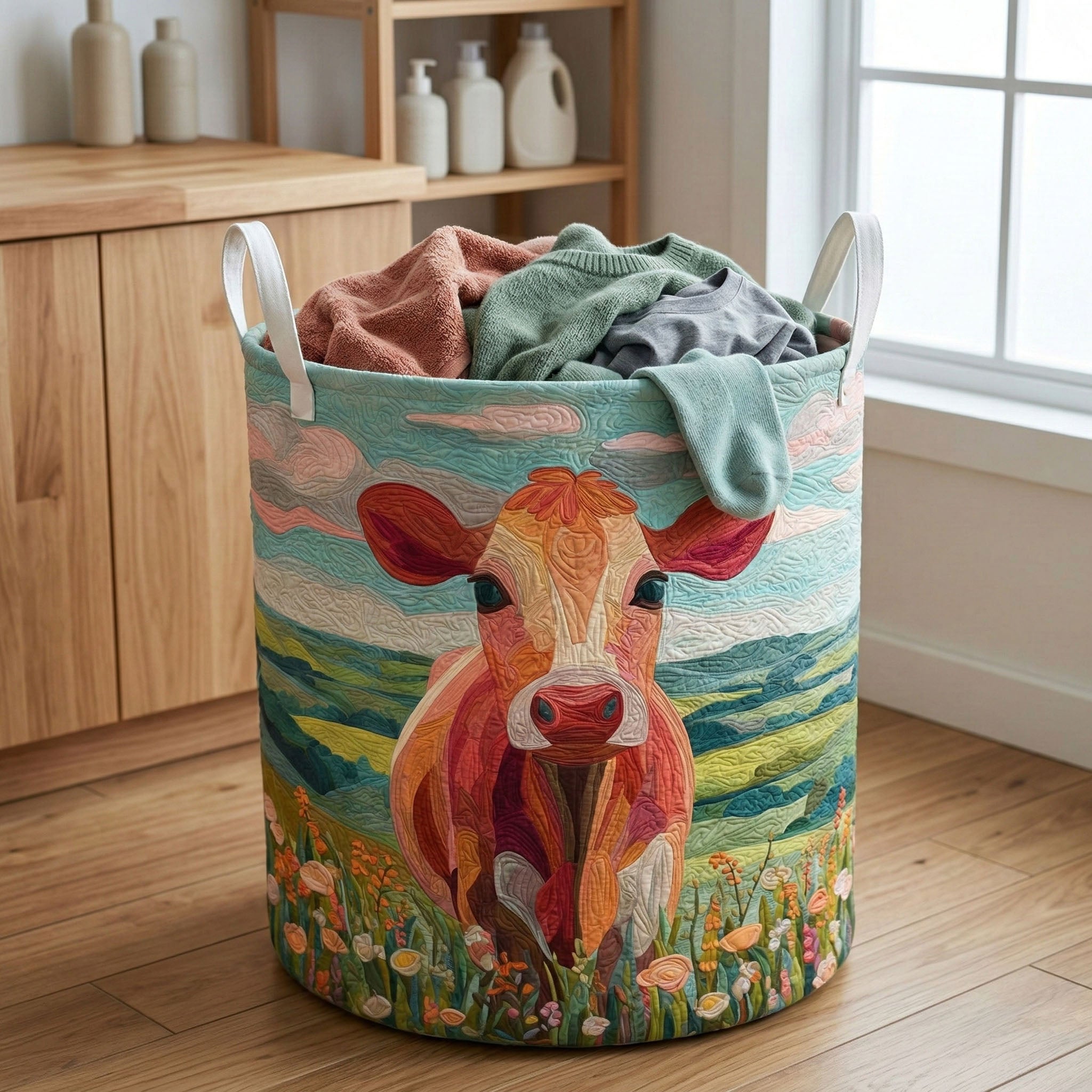 Pastel Cow Meadow Quilted Laundry Basket Laundry Room Ideas Cute Cat Presents