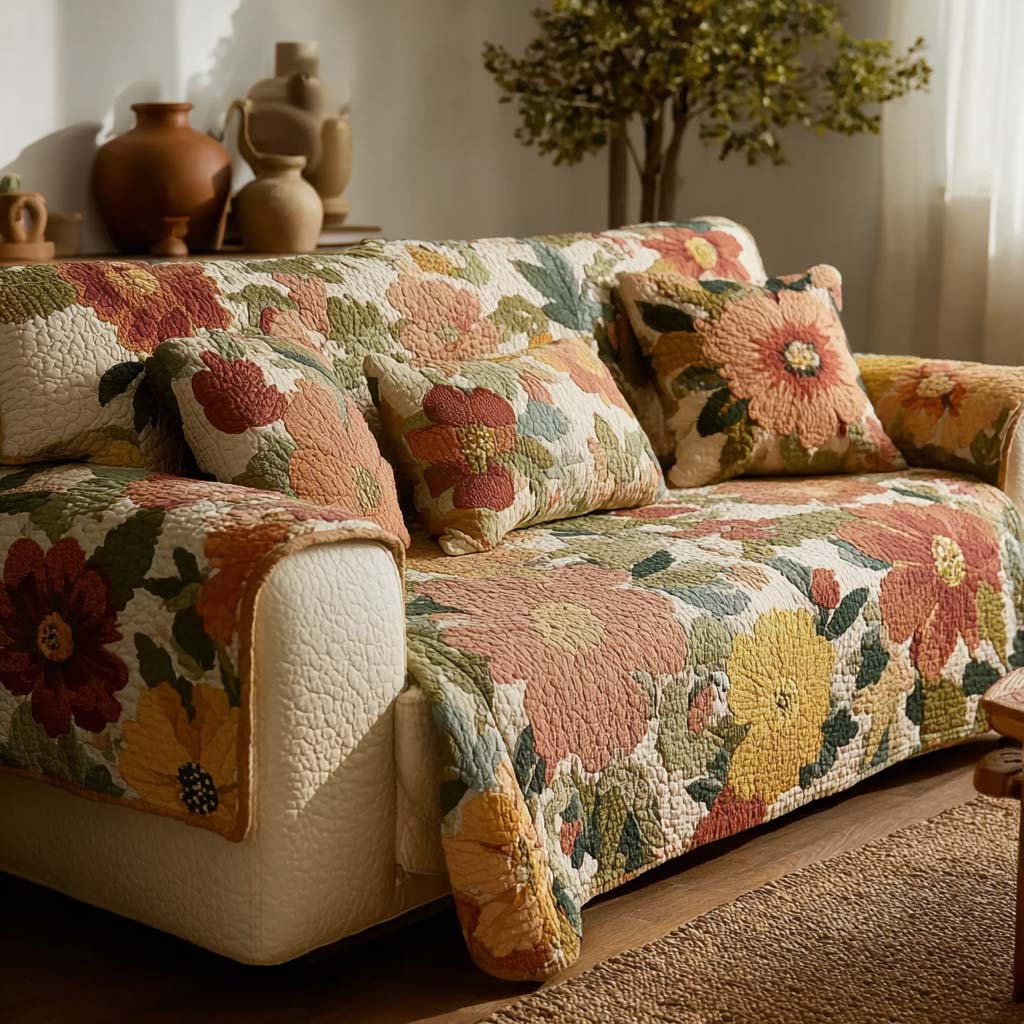Pastel Daisy Quilted Sofa Cover Living Room Decor Flower Daisy Gifts For Her