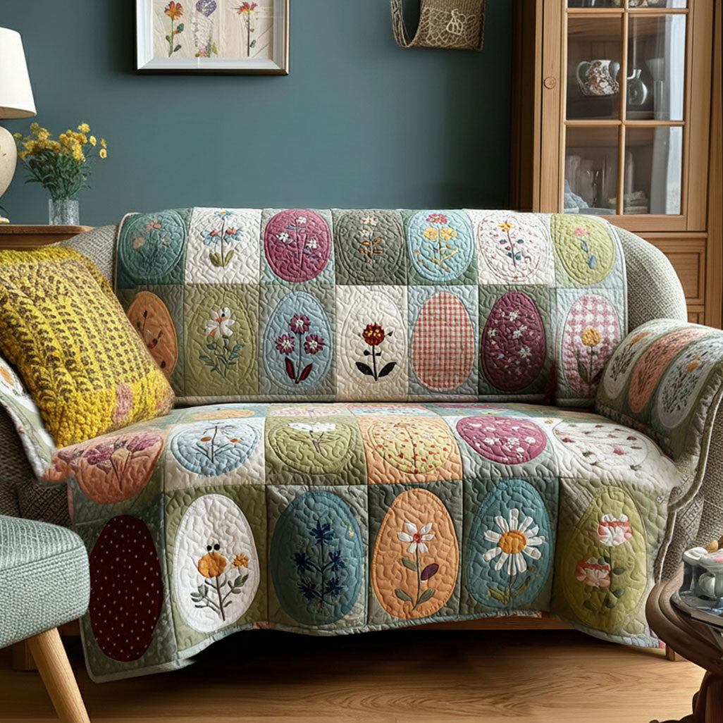 Pastel Egg Meadow Quilted Sofa Cover Sofa Protector Best Easter Gifts For Adults