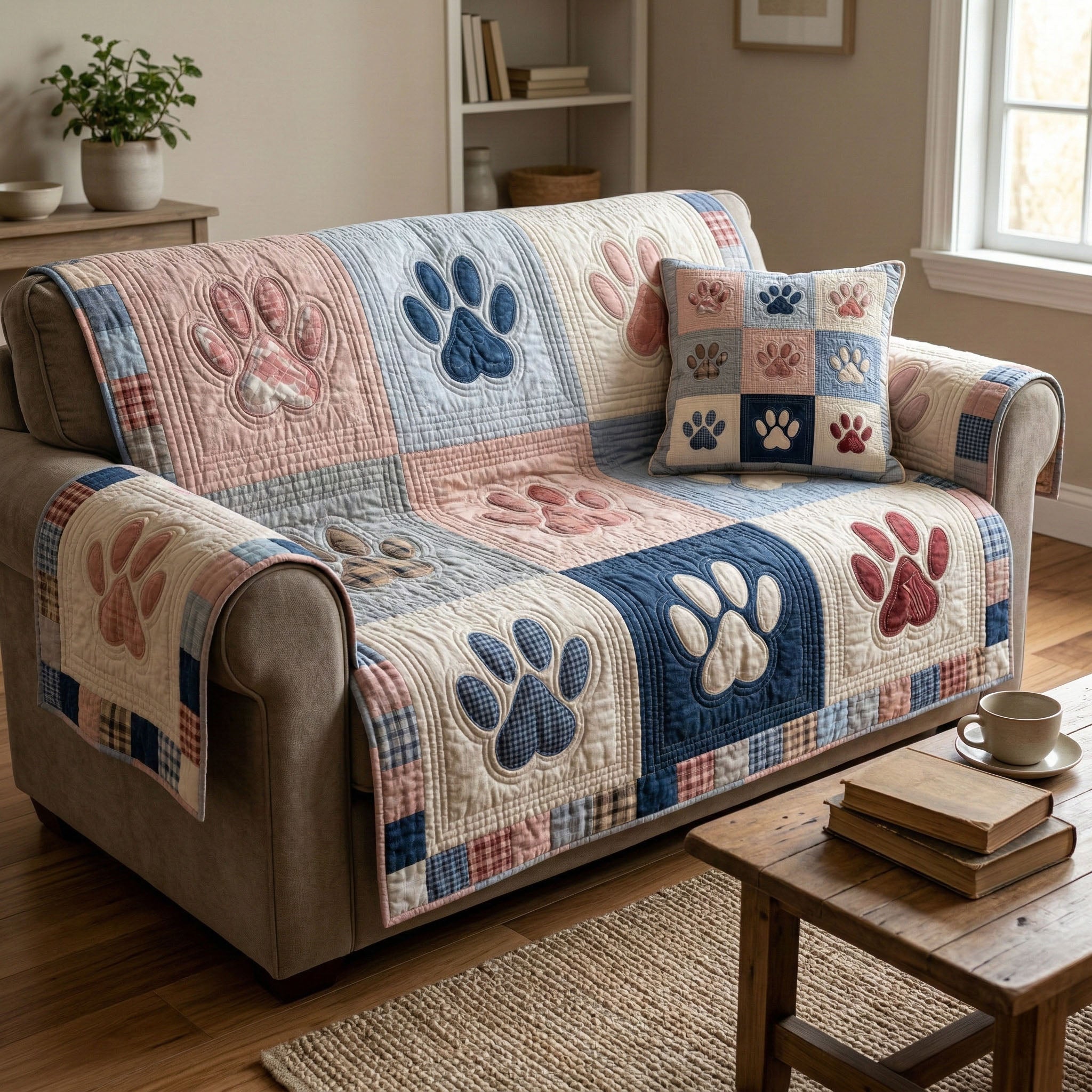 Pastel Paw Quilted Sofa Cover Couch Protector Dog Owners Themed Gifts