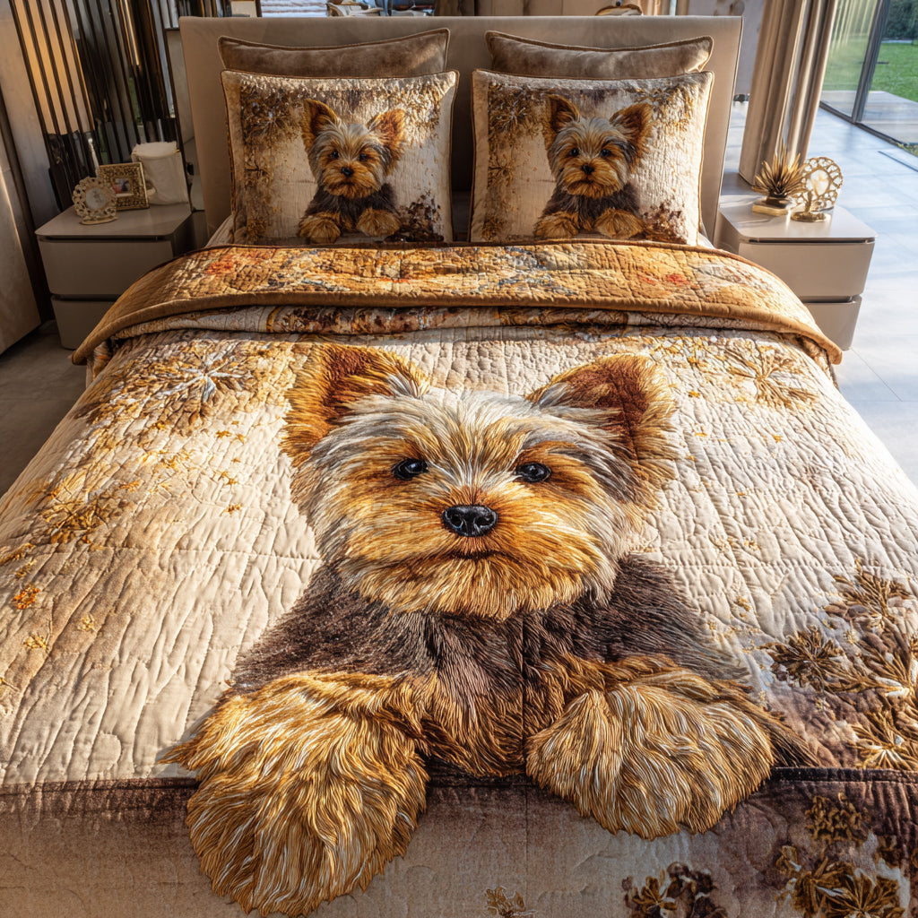 Pastel Yorkshire Terrier Quilted Bedding Set Holiday Season Duvet Cover Set Gifts For Dog Parents