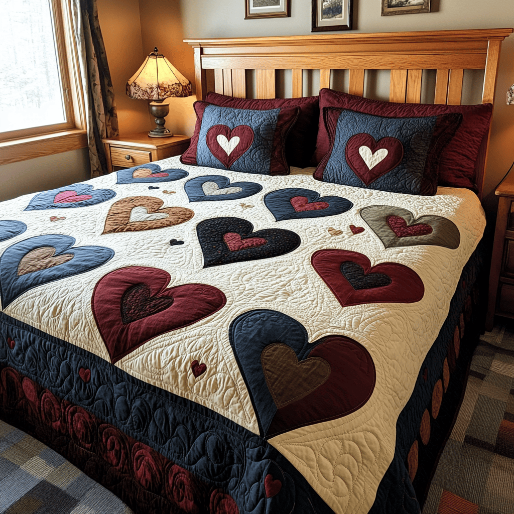 Patch of Hearts Quilted Bedding Set Unusual Bed Sheets Great Gifts For Mom