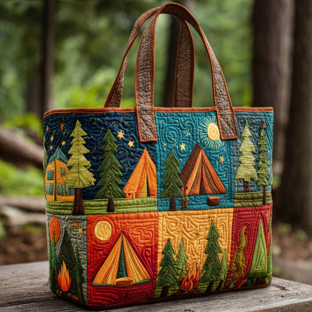 Patchwork Campsite Quilted Tote Bag Perfect Shoulder Bag Great Mothers Day Gift