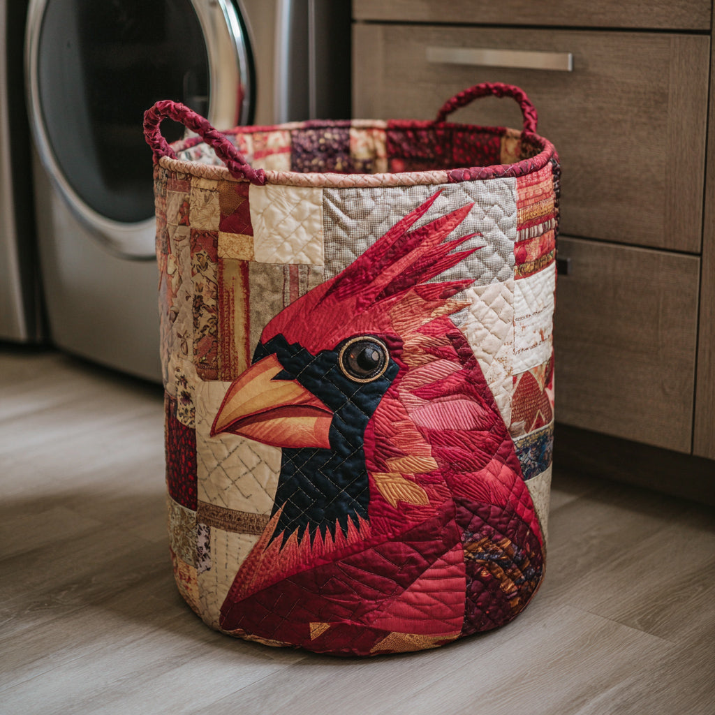 Patchwork Cardinal Quilted Laundry Basket Storage Bins Cardinal Themed Gifts