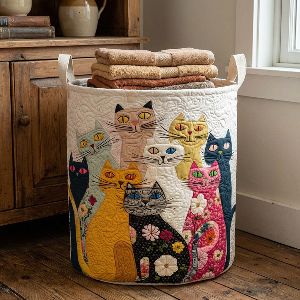 Patchwork Cat Parade Quilted Laundry Basket Unique Laundry Basket Best House Warming Gift