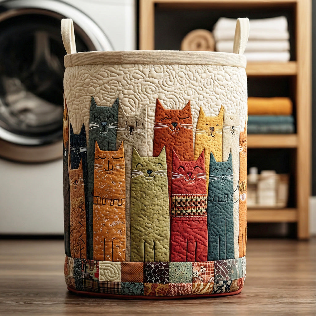 Patchwork Cats Quilted Laundry Basket Foldable Laundry Basket Presents For Cat Lovers Women
