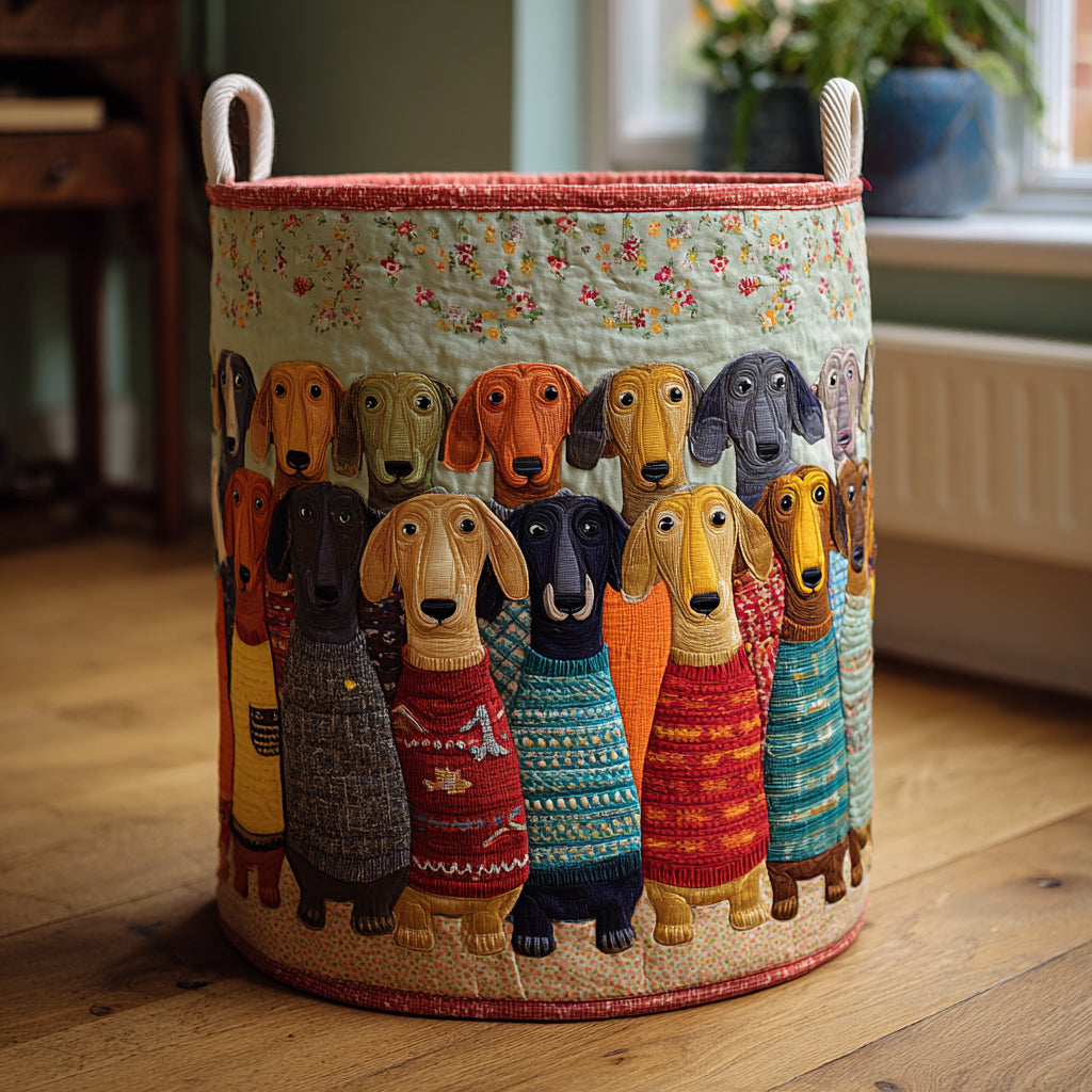 Patchwork Dachshunds Quilted Laundry Basket House Decor Dachshund Present Ideas