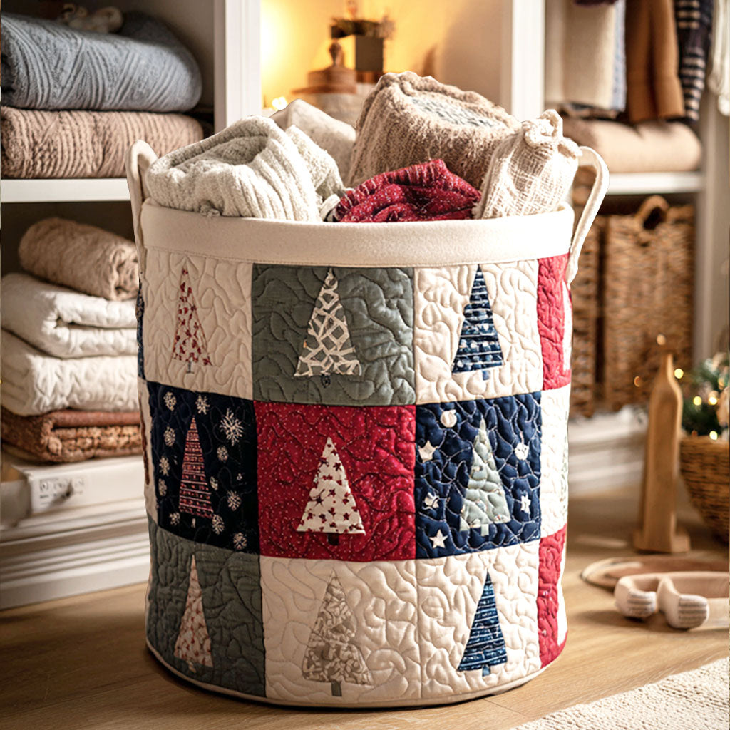 Patchwork Forest Squares Quilted Laundry Basket Unique Hampers Gifts For Christmas For Mother In Law