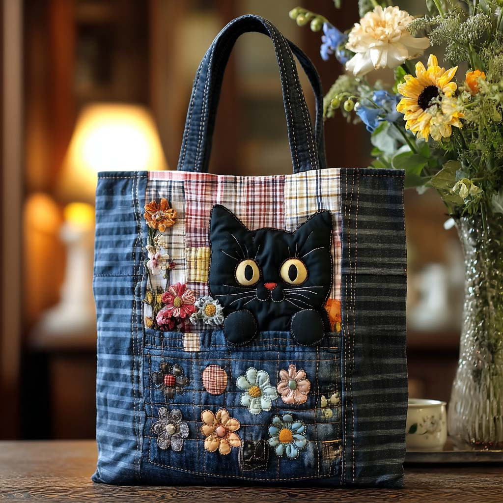 Patchwork Kitty Quilted Tote Bag The Perfect Everyday Tote Bag Cat Presents For Women