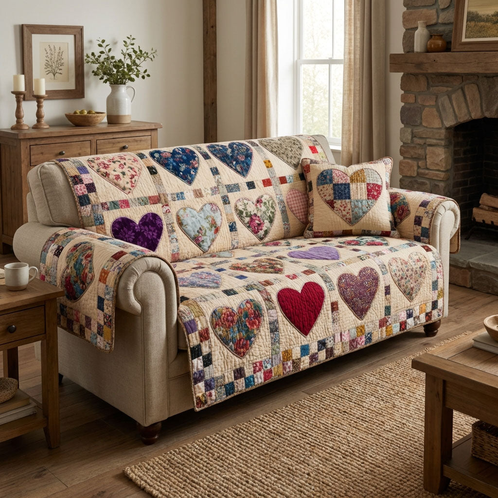 Patchwork Love Quilted Sofa Cover Best Slip Cover Sofa Christmas Gifts For Couple