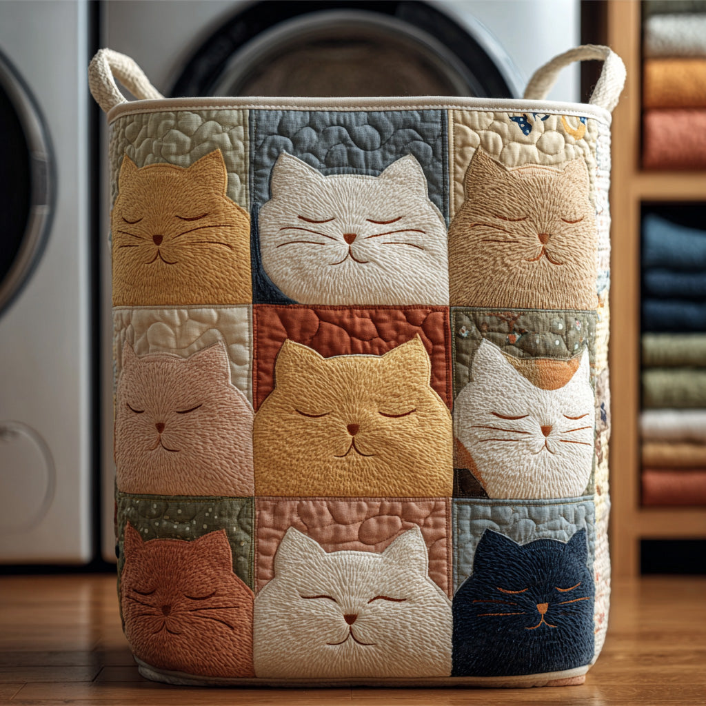 Patchwork Meowy Quilted Laundry Basket Dirty Clothes Basket Cat Love Gifts Items