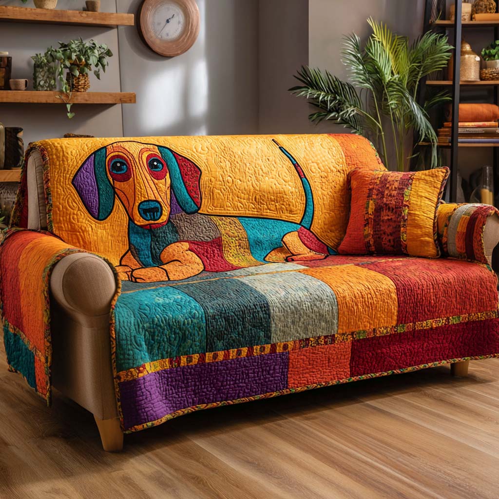 Patchwork Pup Quilted Sofa Cover Couch Cushion Covers Dachshund Dad Gifts