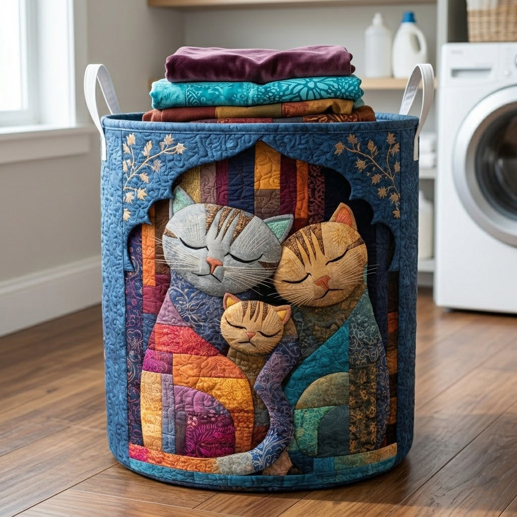 Patchwork Purrs Quilted Laundry Basket Home Decor Unique Cat Gifts