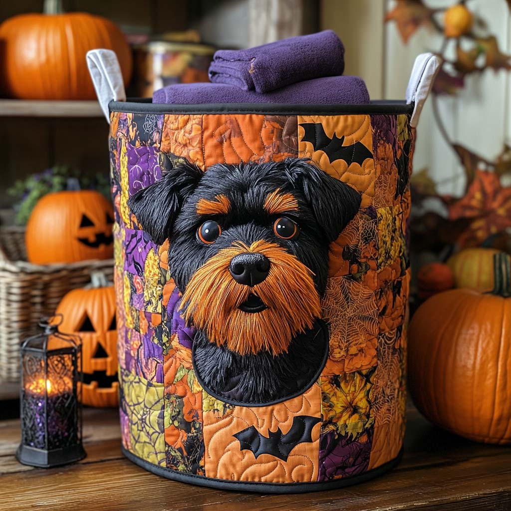 Patchwork Schnauzer Quilted Laundry Basket Best Laundry Hamper Gift For Dog Lovers Owners
