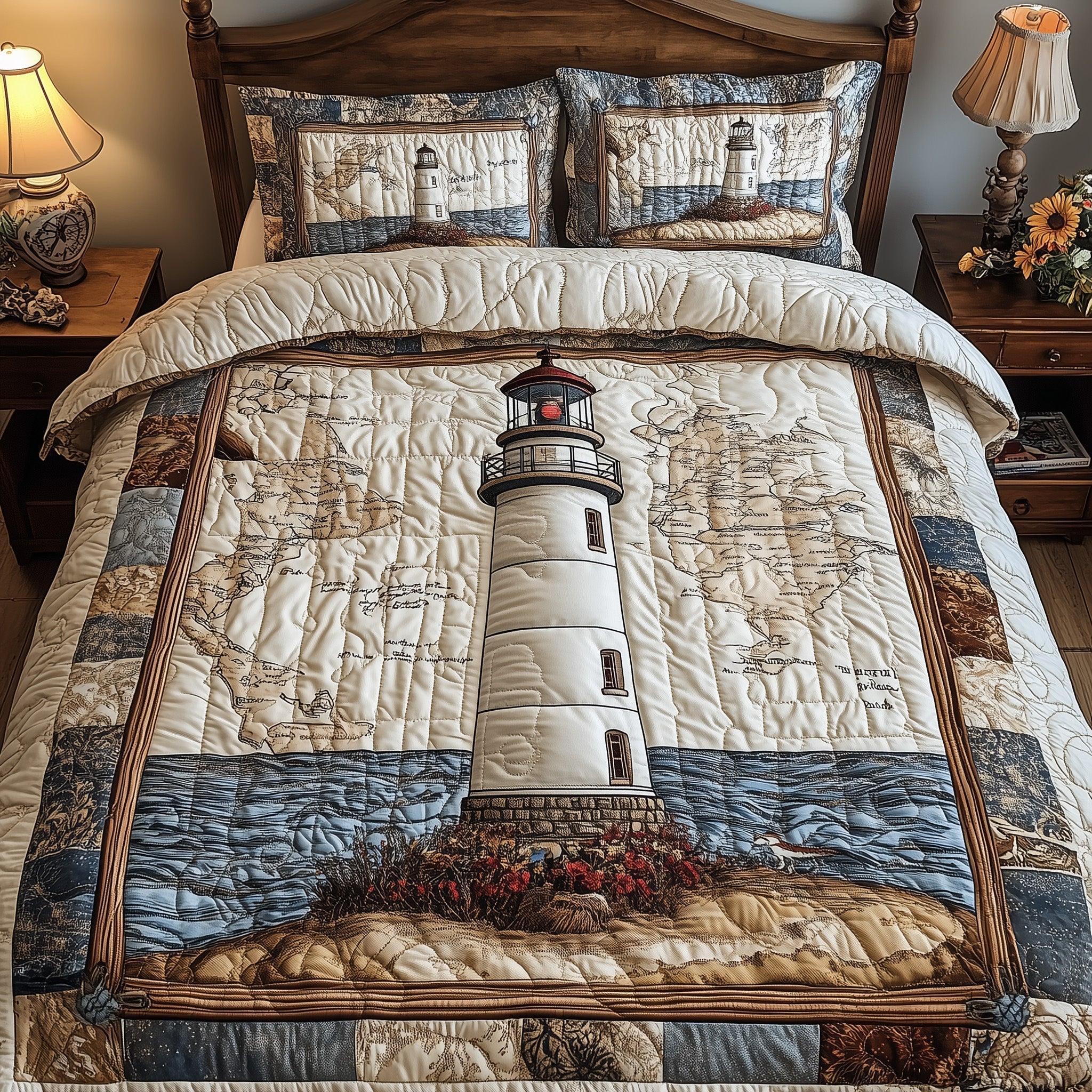 Path of the Mariners Quilted Bedding Set Bed Comforter Sets Unique Lighthouse Gifts
