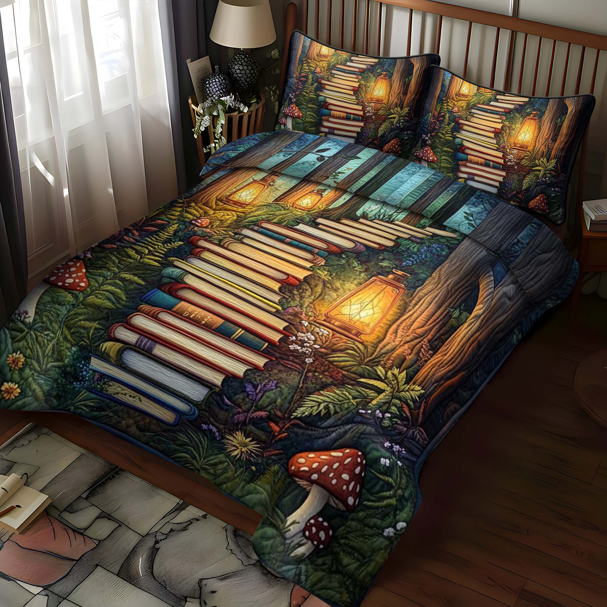 Pathway Of Stories Quilted Bedding Set Cute Bed Sheet Set Gift Ideas For Book Lovers