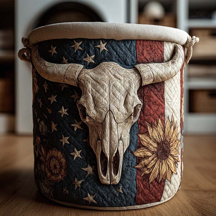 Patriot Longhorn Quilted Laundry Basket Foldable Laundry Hamper Christmas Ideas For Mom