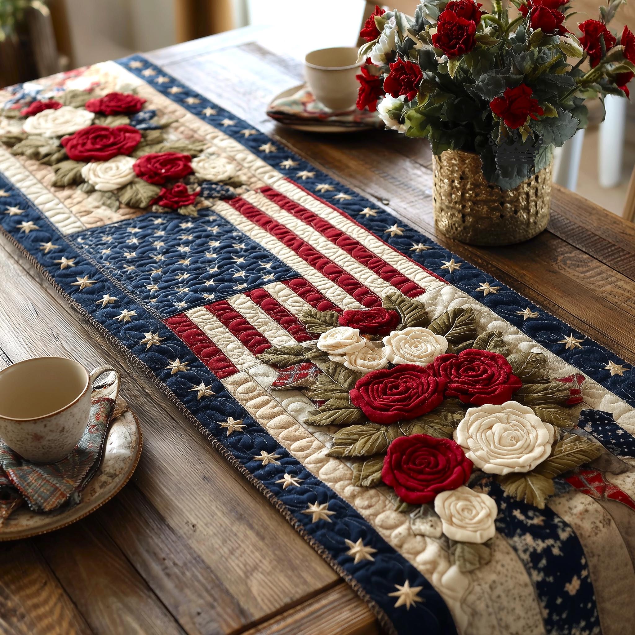 Patriot Palette Quilted Table Runner 4th Of July Table Decor Ideas Patriotic Gifts For Men