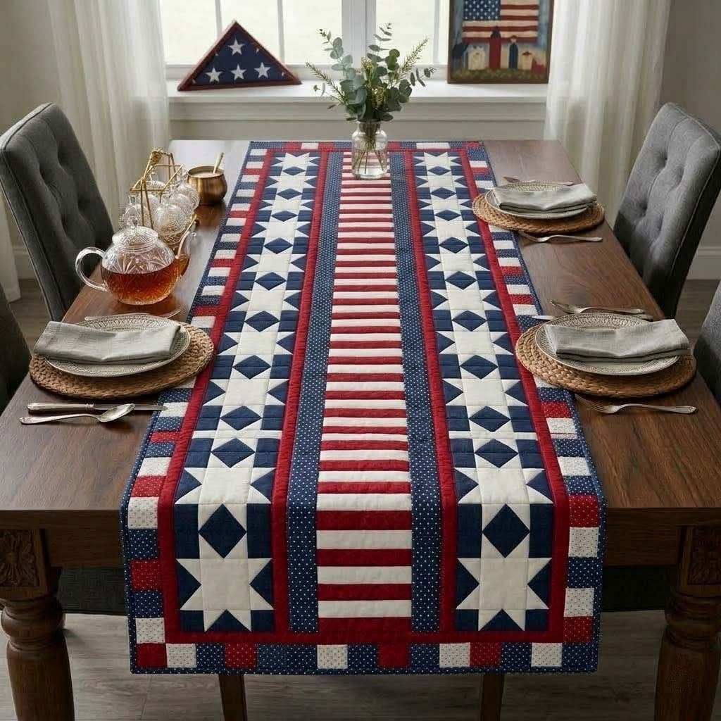 Patriot Stripe Quilted Table Runner Dining Room Table Decor Ideas 4th Of July Gifts