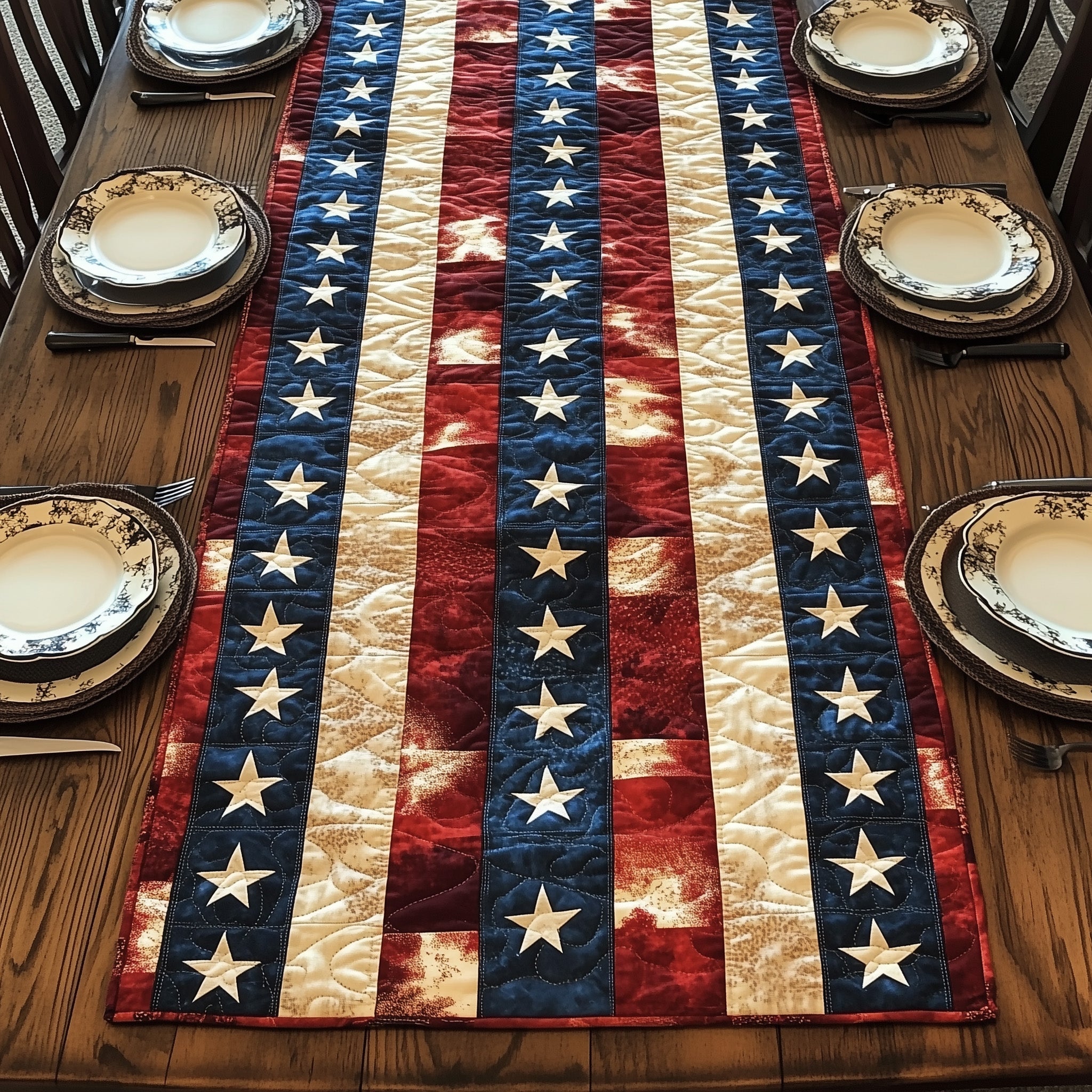 Patriotic American Quilted Table Runner Patriotic Table Decor Patriotic Gifts For Men