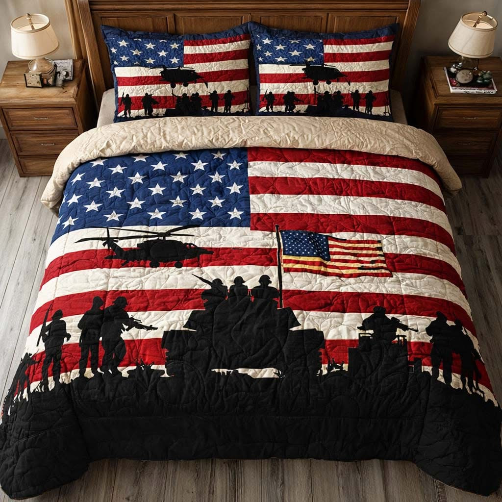 Patriotic Battlefield Honor Quilted Bedding Set Room Decor Idea Gifts For Veterans