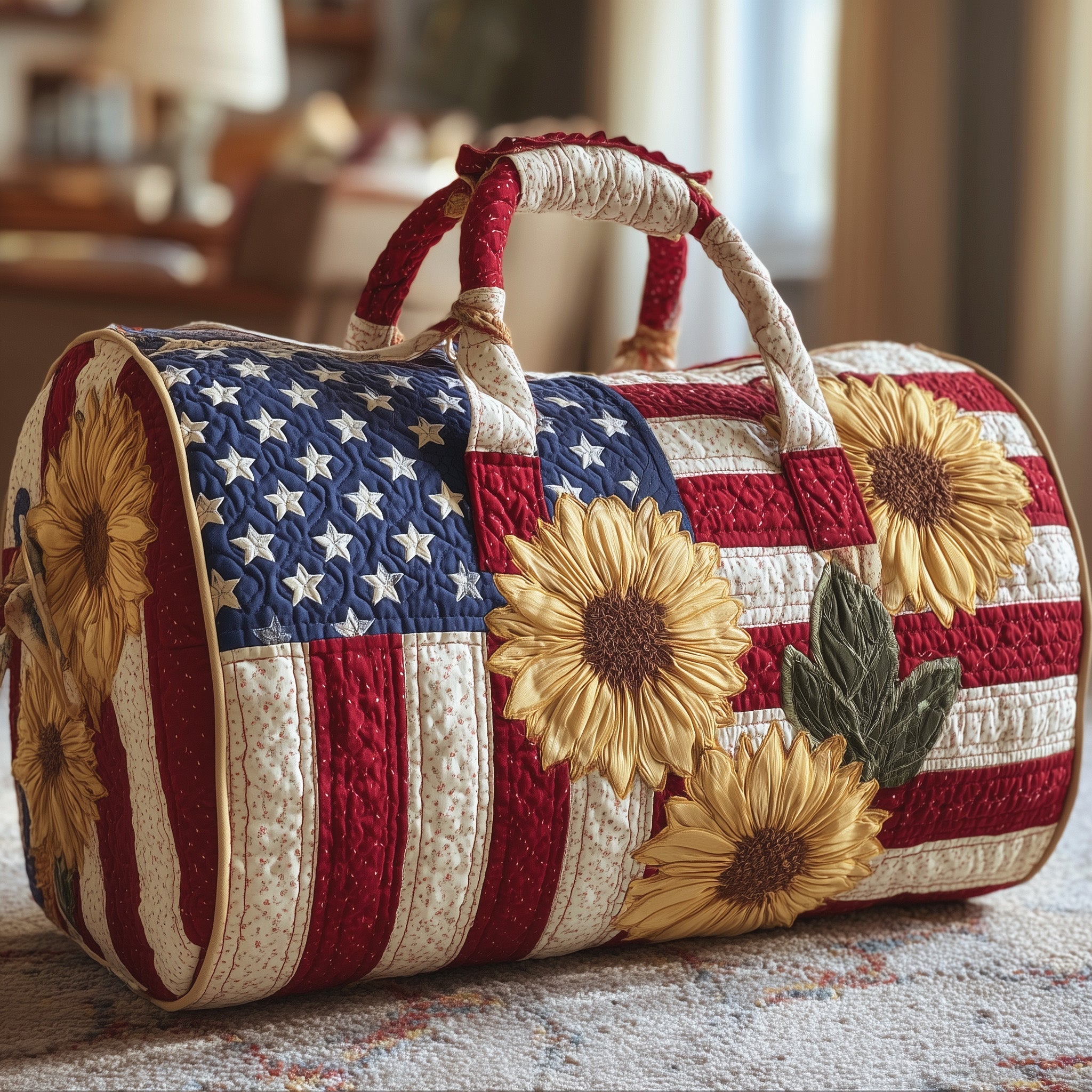 Patriotic Bloom Quilted Duffle Bag Weekender Duffel Bag For Women Mum Present Ideas