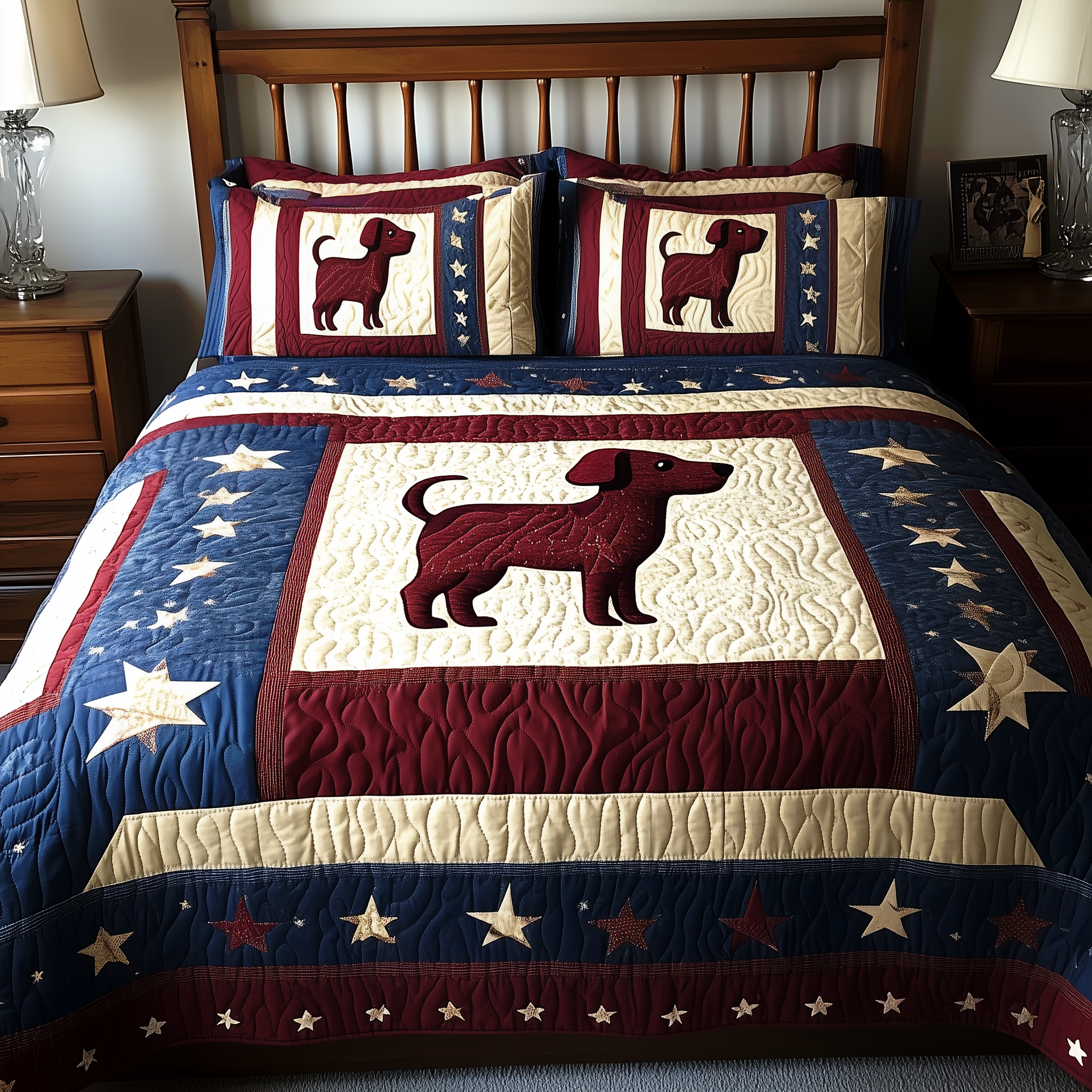 Patriotic Dachshund Quilted Bedding Set Best King Sheet Set Dachshund Gift Ideas