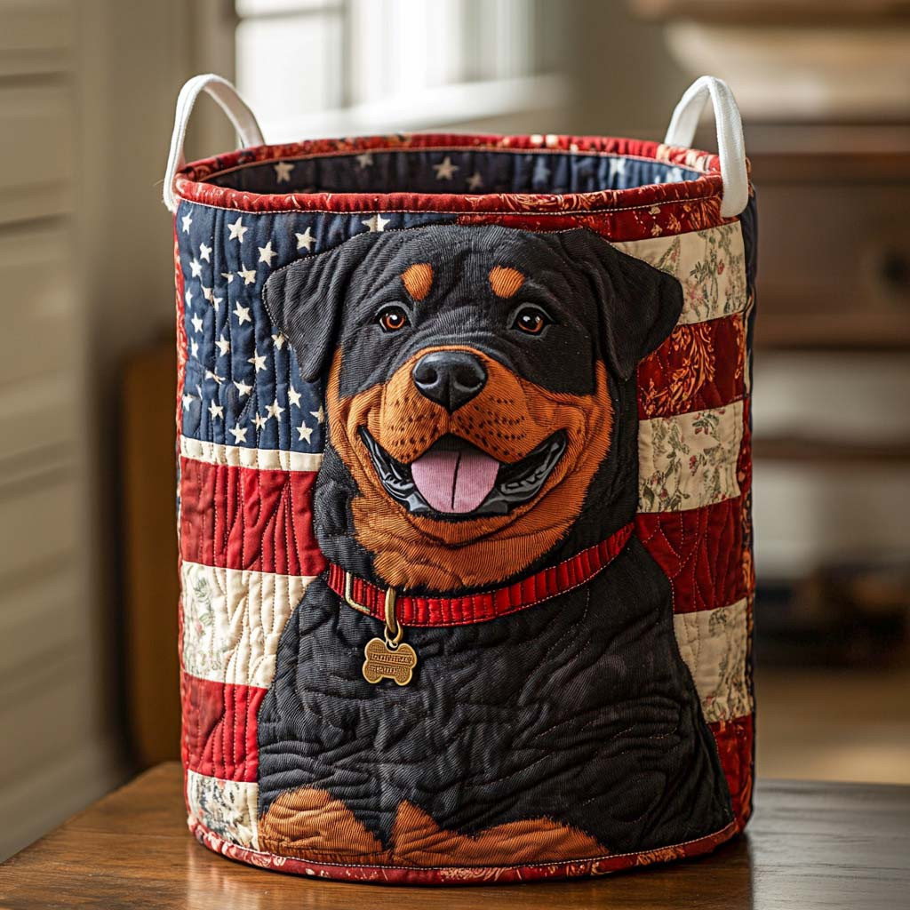 Patriotic Smile Quilted Laundry Basket Clothes Basket Storage Rottweiler Gift Items