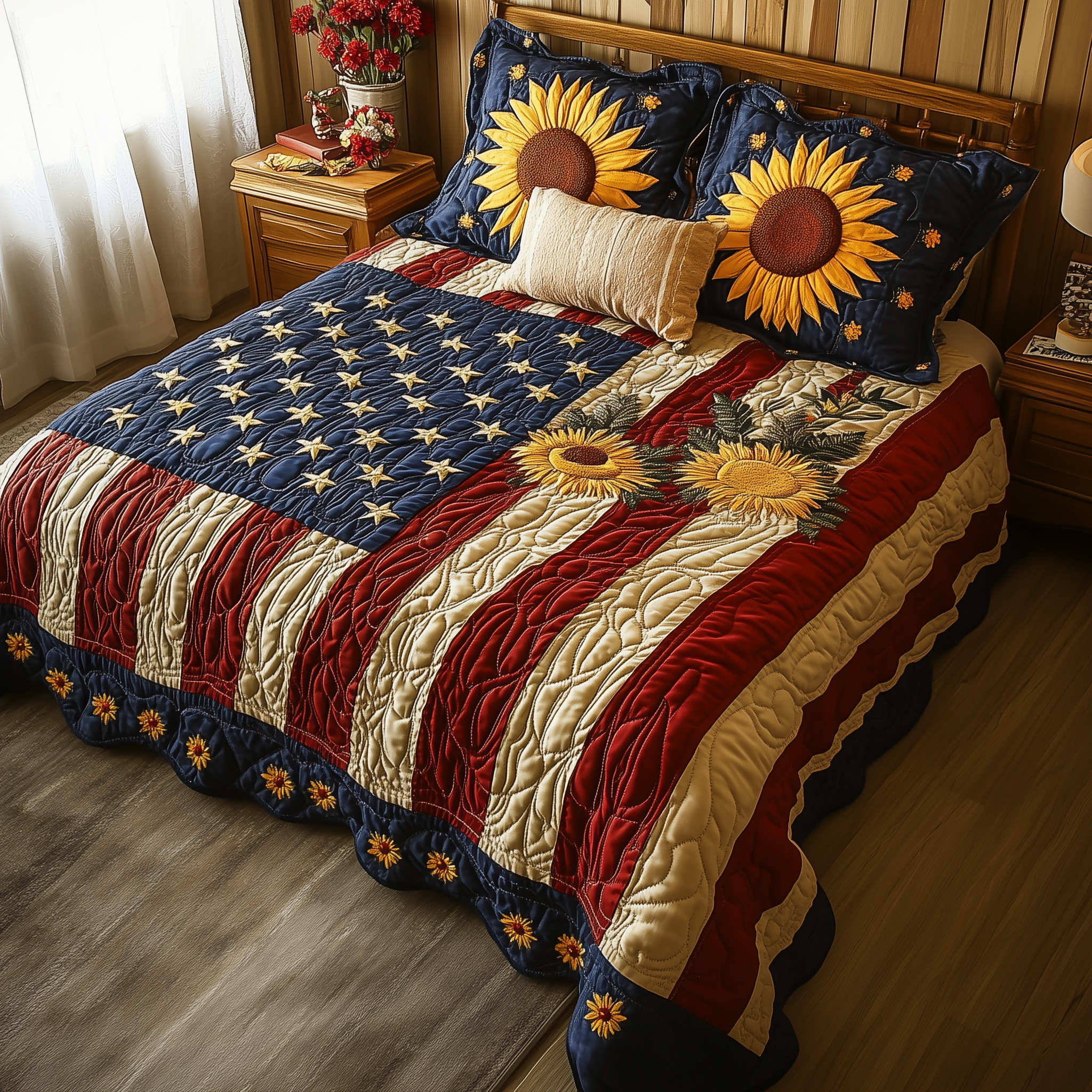 Patriotic Sunflower Quilted Bedding Set Best Bedding Sets Patriotic Gift Ideas