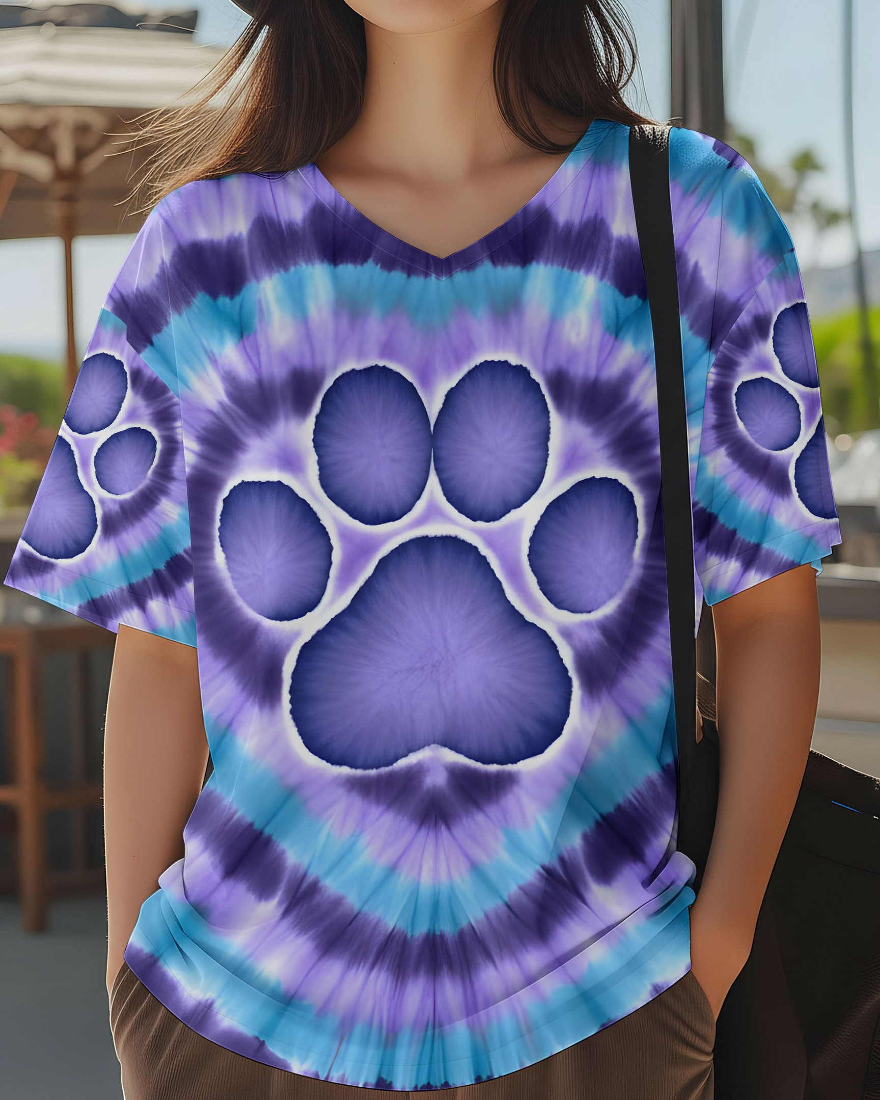 Paw Apparently I Have An Attitude Tie Dye V-Neck Shirt Cute Purple Paw Merch Gift For Daughter